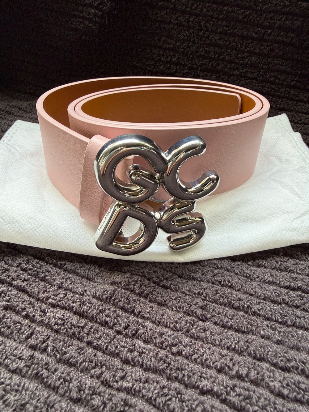 Pink Leather Belt with Silver GCDS Logo Buckle